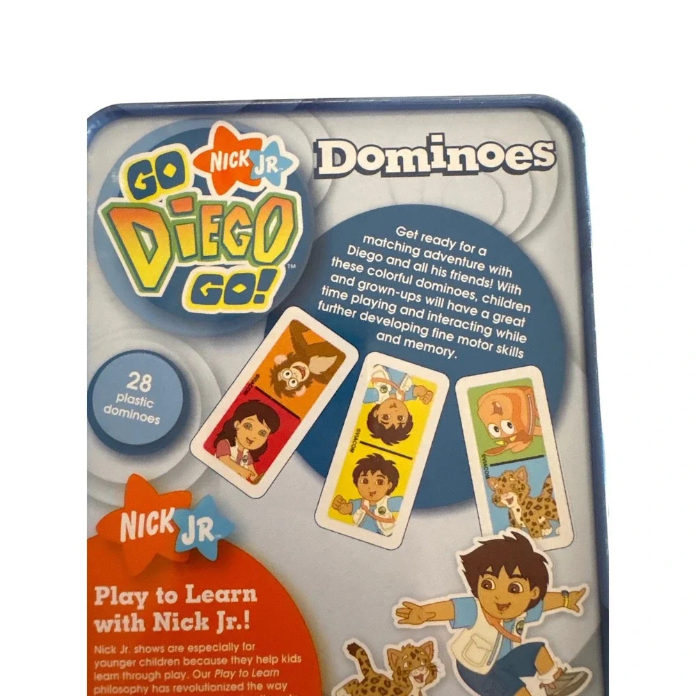 Nick Jr Go Diego Go Dominoes 28 Plastic Pieces in Collector Storage‎ Tin 9003